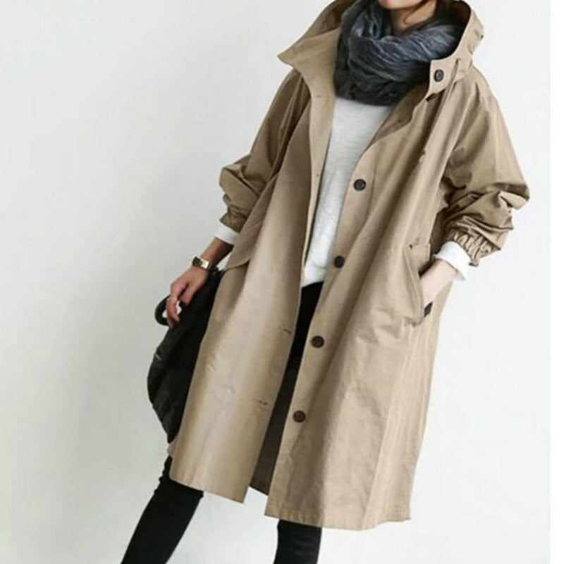 Lange dames trenchcoat met ceintuur en elegante pasvorm