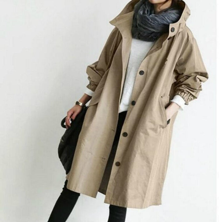 Lange dames trenchcoat met ceintuur en elegante pasvorm