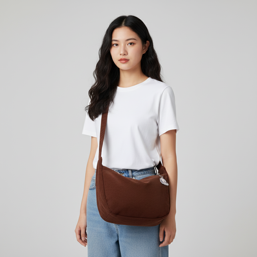 Dames corduroy schoudertas met artistiek design