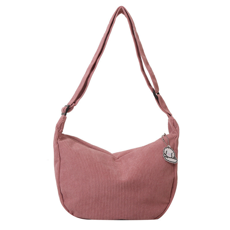 Dames corduroy schoudertas met artistiek design