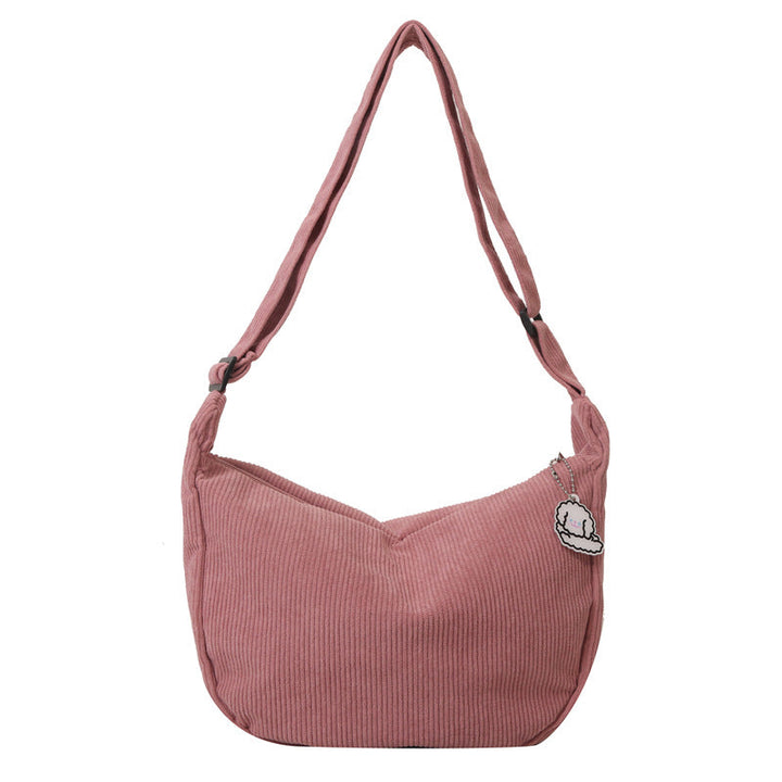 Dames corduroy schoudertas met artistiek design