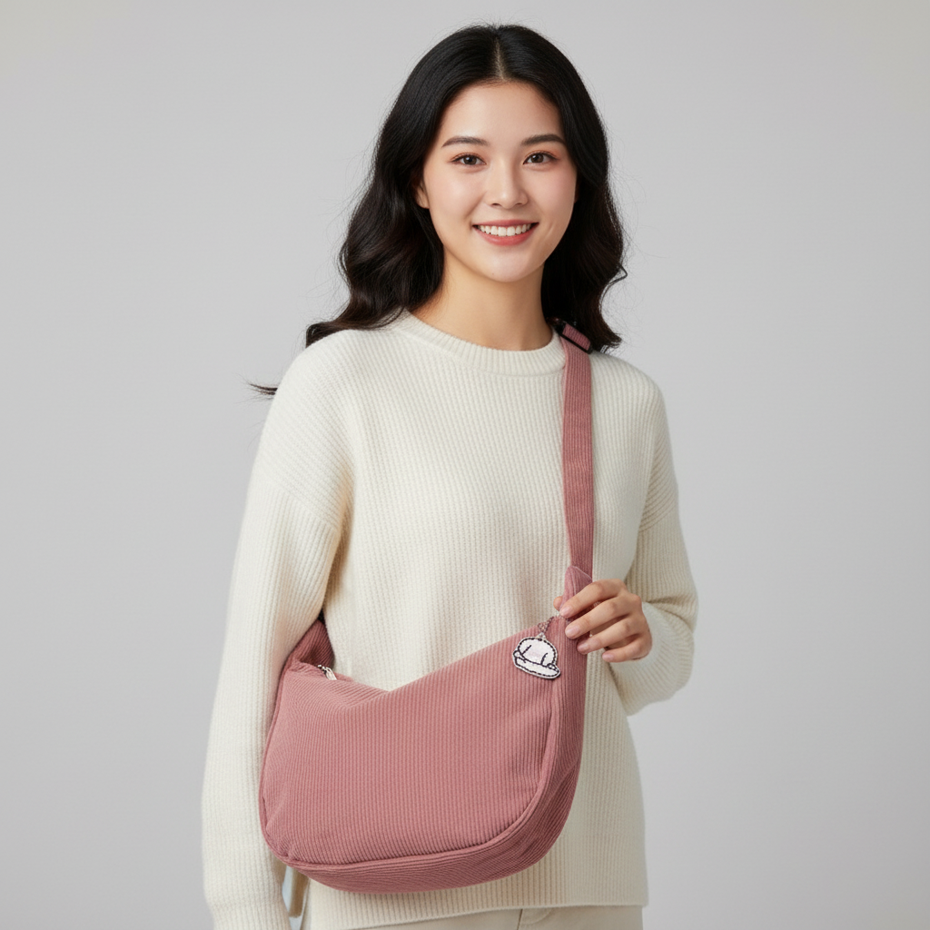 Dames corduroy schoudertas met artistiek design