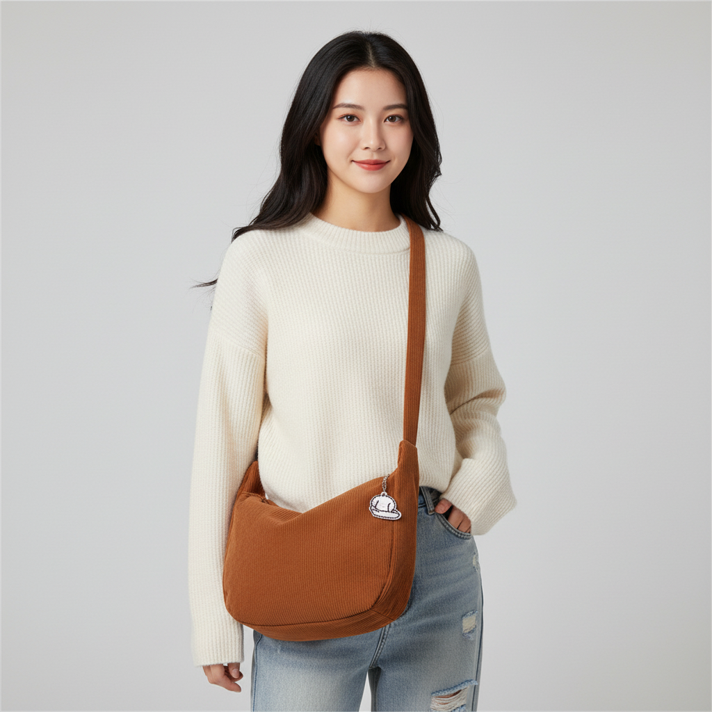 Dames corduroy schoudertas met artistiek design