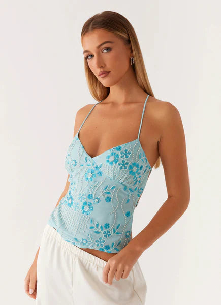 Liora – Backless Embroidered Top