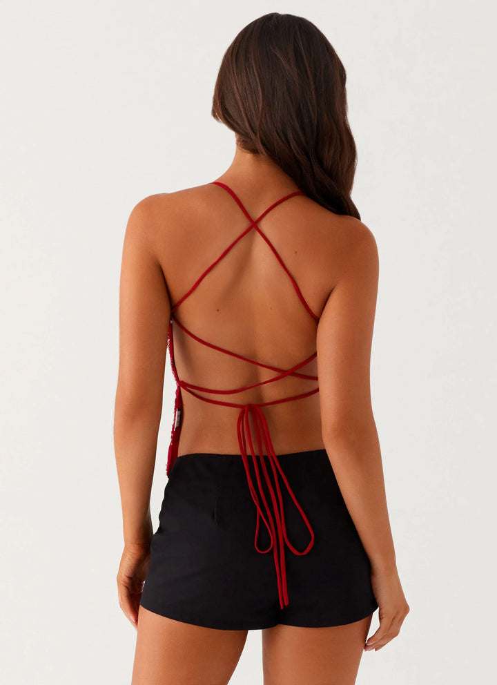Liora – Backless Embroidered Top