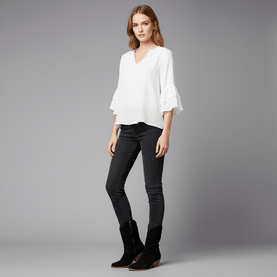 Dames western enkellaarsjes met lage hak en stikseldetails