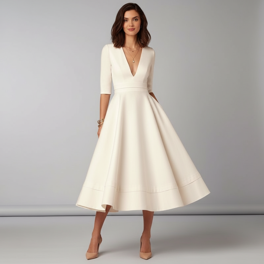 Elegante dames midi-jurk, stijlvol en comfortabel voor elke gelegenheid