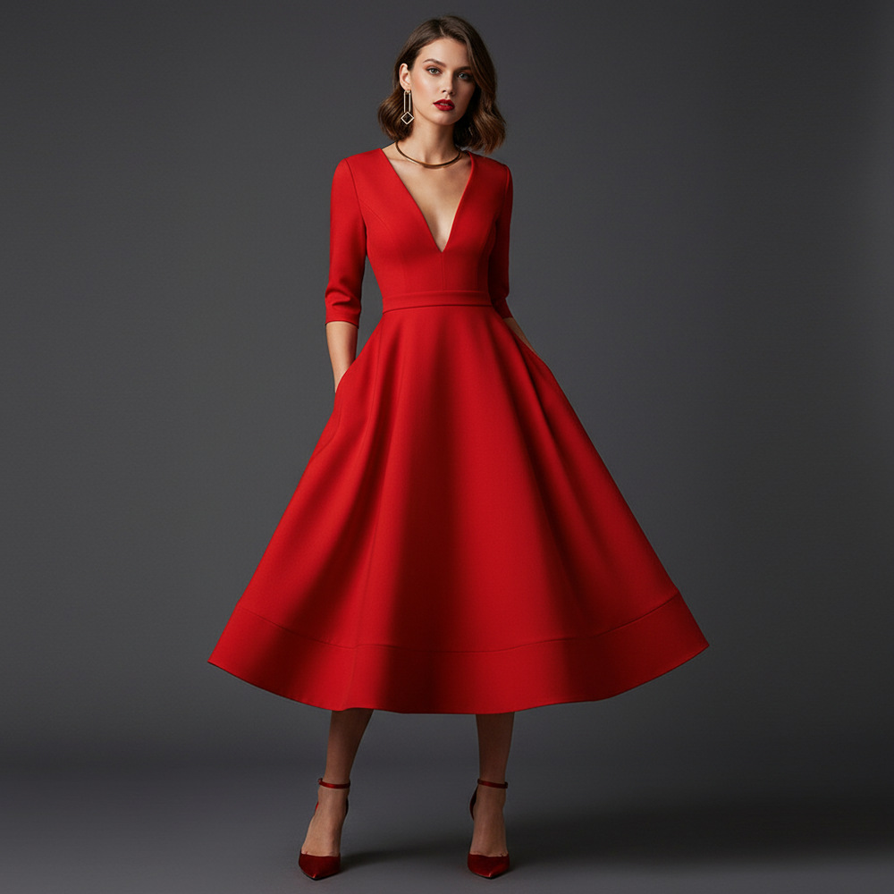 Elegante dames midi-jurk, stijlvol en comfortabel voor elke gelegenheid