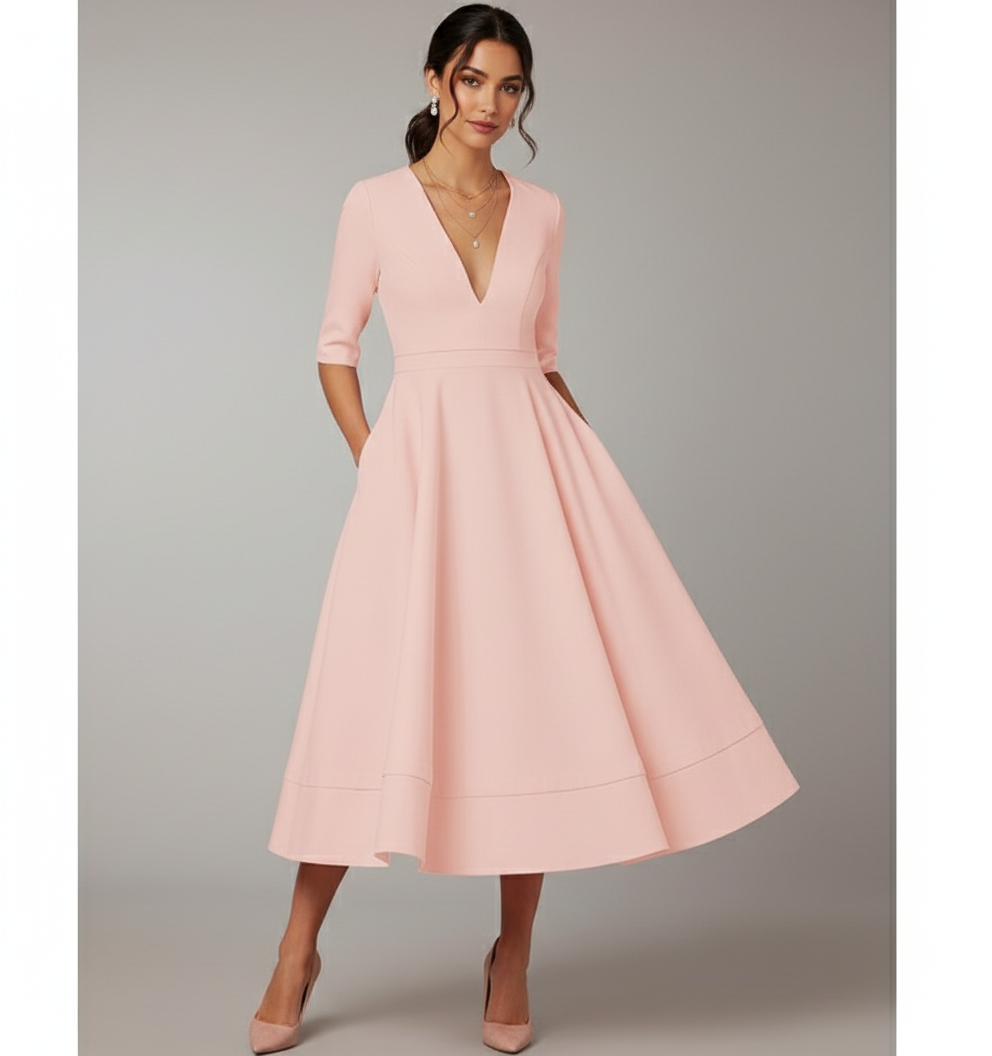Elegante dames midi-jurk, stijlvol en comfortabel voor elke gelegenheid
