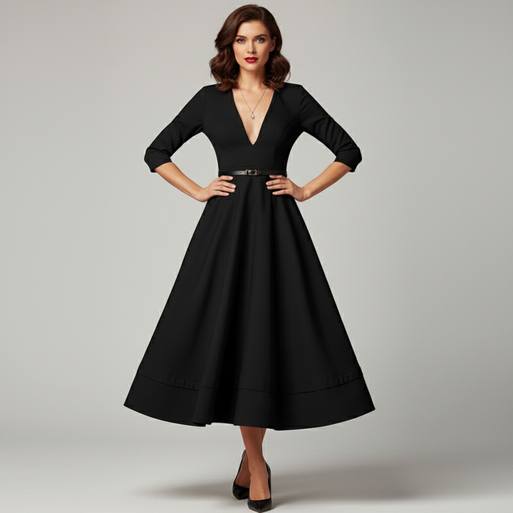 Elegante dames midi-jurk, stijlvol en comfortabel voor elke gelegenheid