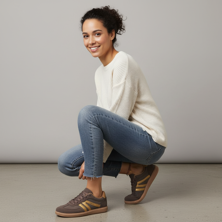 Leonie retro vetersneakers voor dames, trendy casual sneakers met comfort
