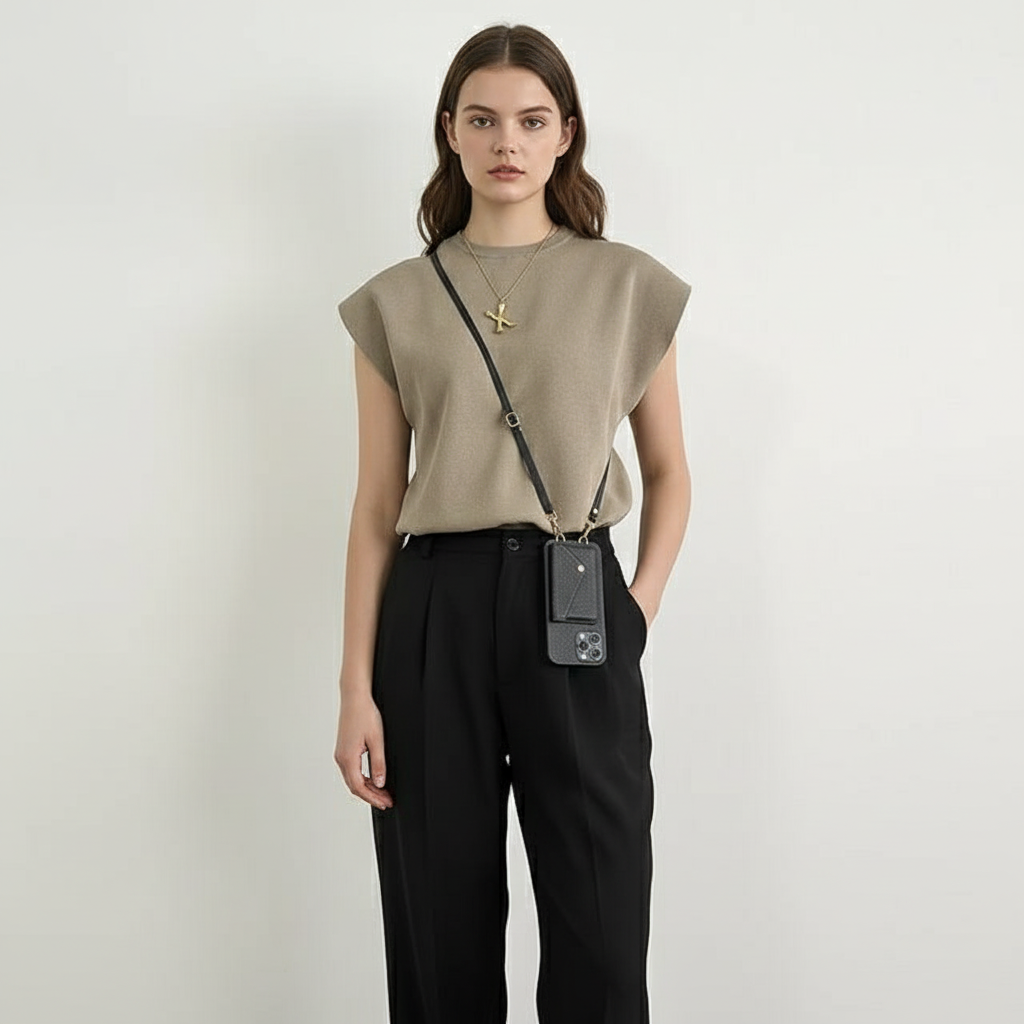 Celeste leren crossbody telefoonhoesje voor dames van Lenoriva – elegant leren hoesje met verstelbare riem