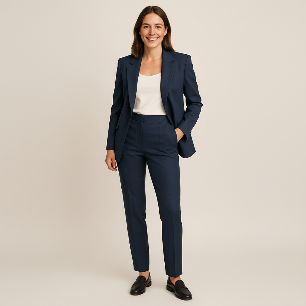 Zakelijk damespak met elegante pasvorm en hoogwaardige stof