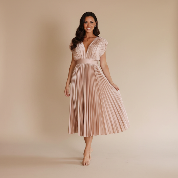 Elegante dames maxi-jurk met plooien en vloeiende pasvorm