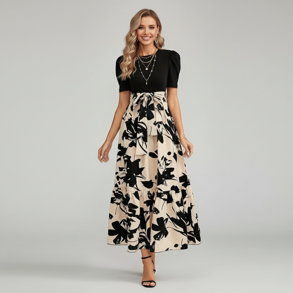 Elegante dames maxi-jurk met luxe stof en vloeiende pasvorm