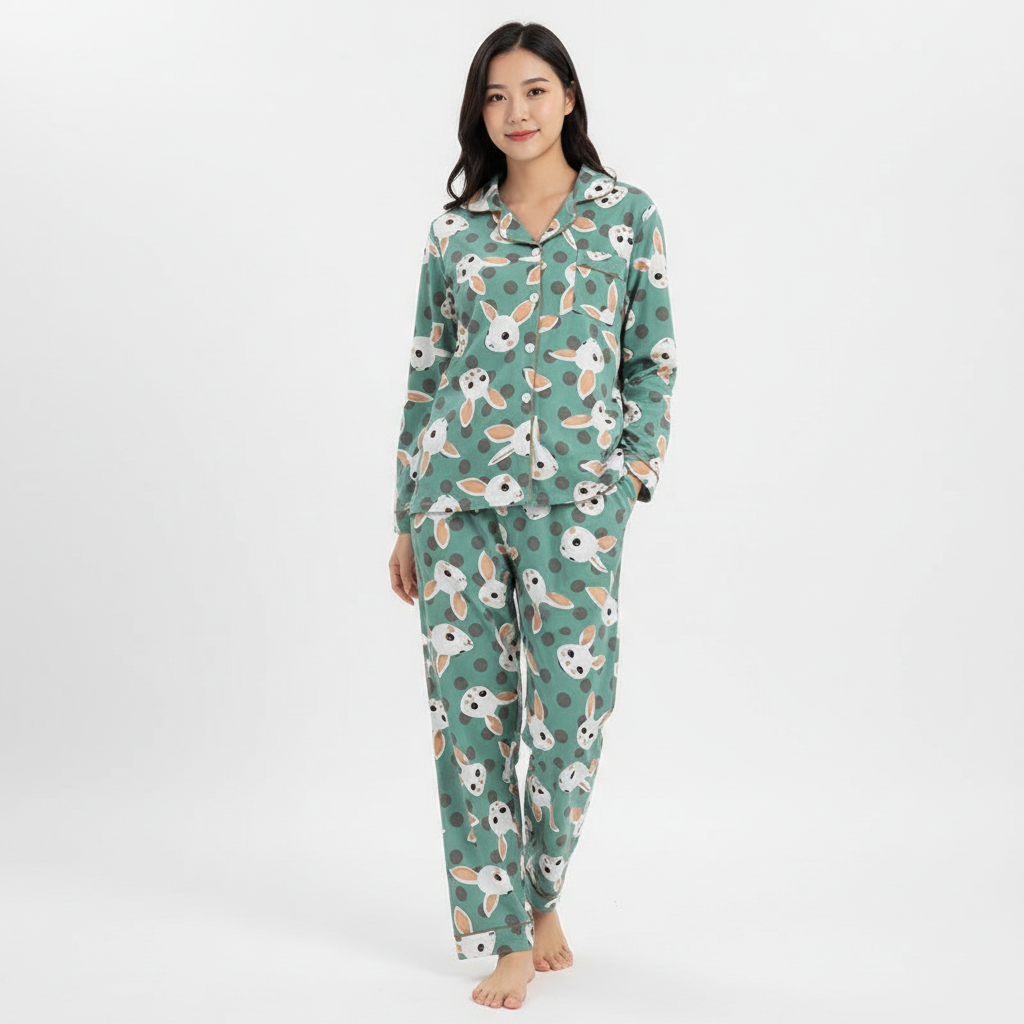 Dames pyjamaset met hartjespatroon in zacht materiaal