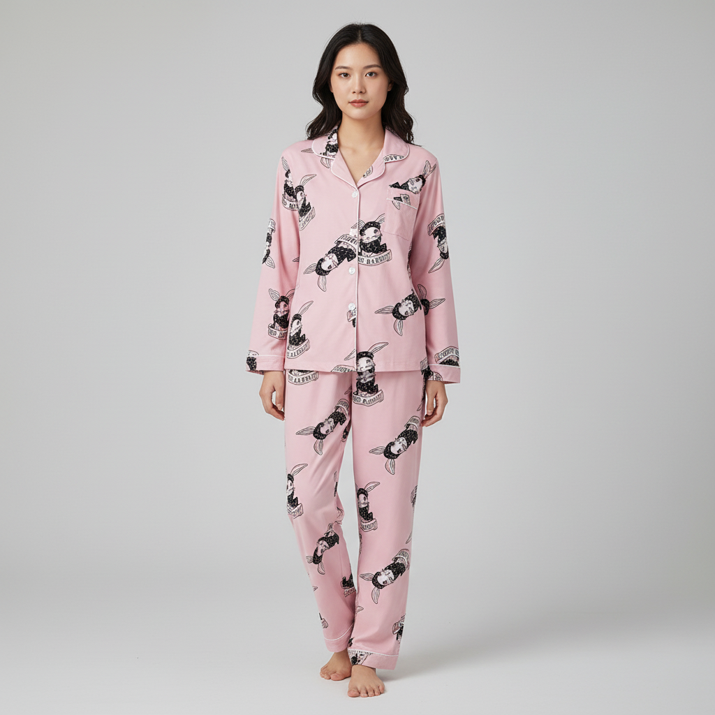 Dames pyjamaset met hartjespatroon in zacht materiaal