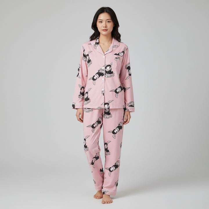 Dames pyjamaset met hartjespatroon in zacht materiaal