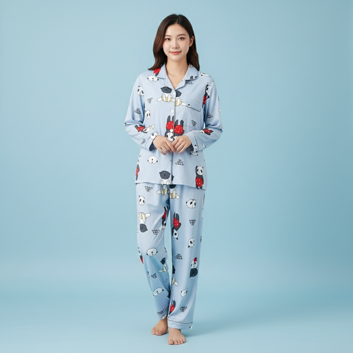 Dames pyjamaset met hartjespatroon in zacht materiaal