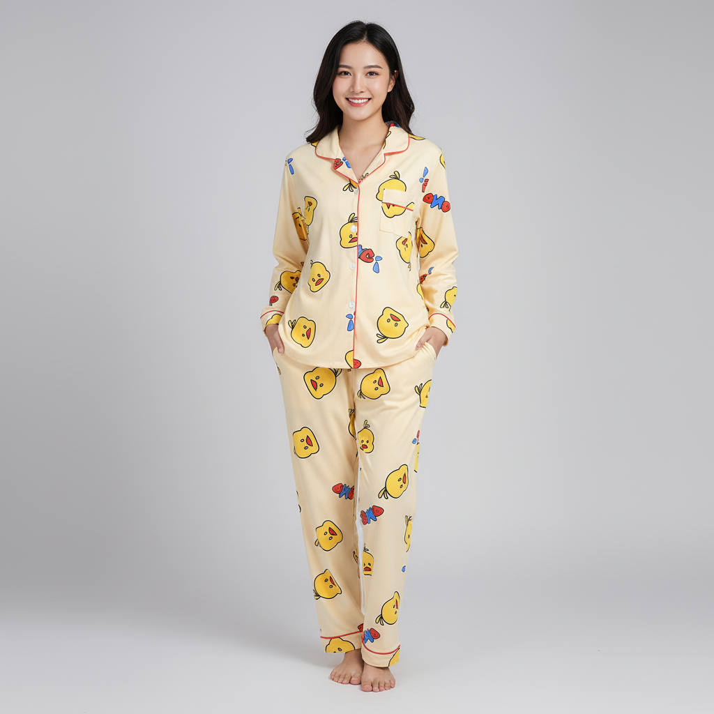 Dames pyjamaset met hartjespatroon in zacht materiaal