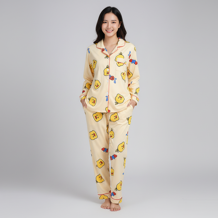 Dames pyjamaset met hartjespatroon in zacht materiaal