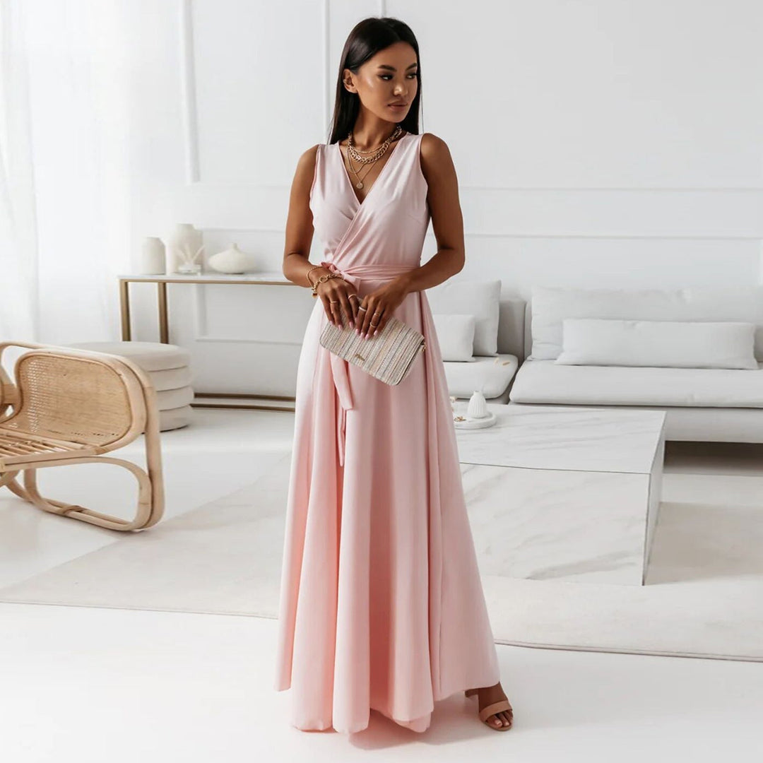 Effen dames maxi-jurk met diepe V-hals en elegant design