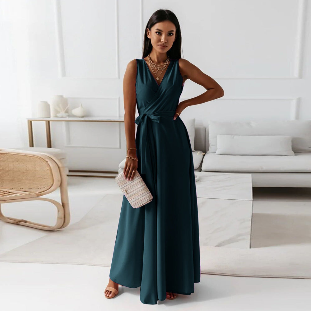 Effen dames maxi-jurk met diepe V-hals en elegant design