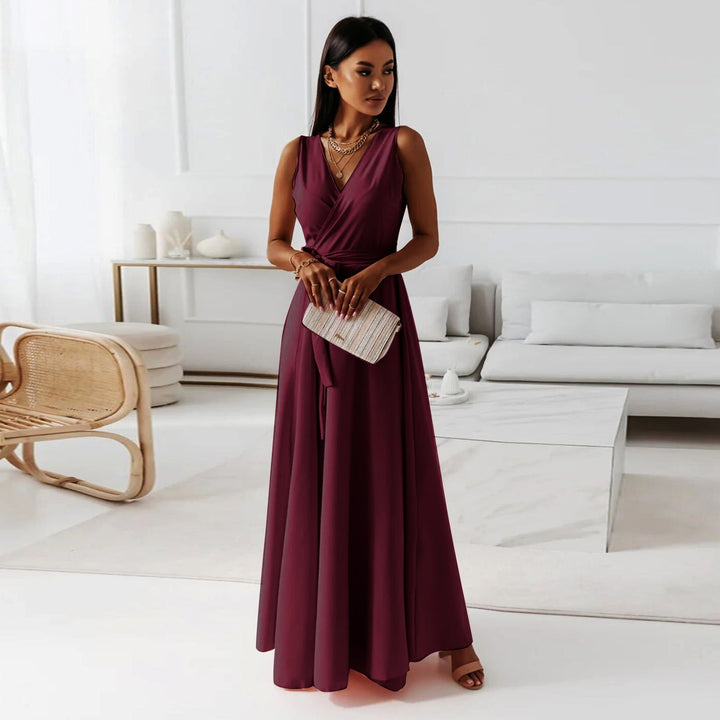 Effen dames maxi-jurk met diepe V-hals en elegant design