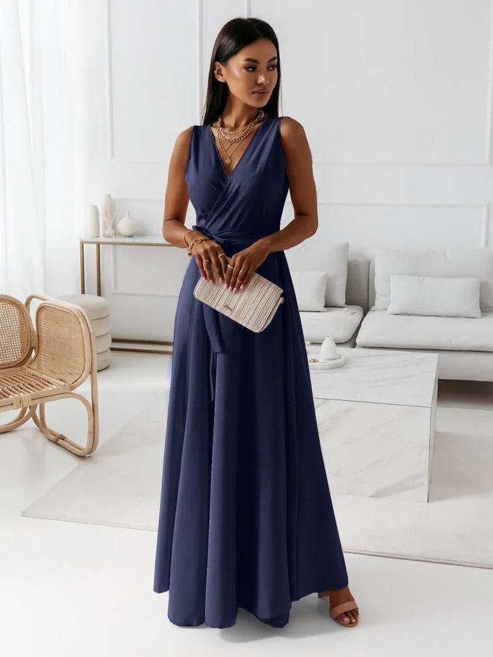 Effen dames maxi-jurk met diepe V-hals en elegant design