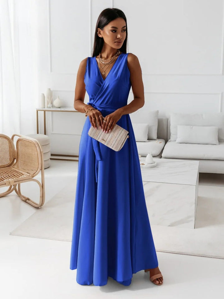 Effen dames maxi-jurk met diepe V-hals en elegant design