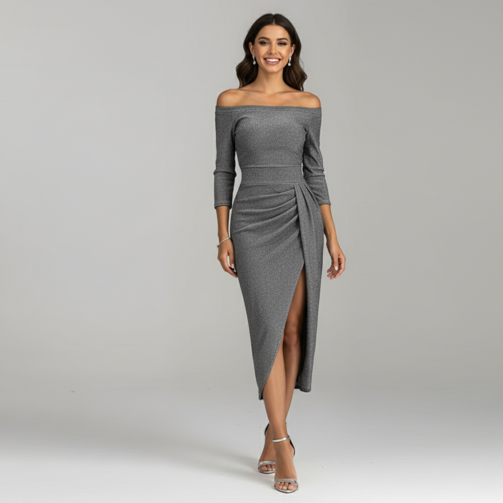Glanzende off-shoulder damesjurk voor avond en feest