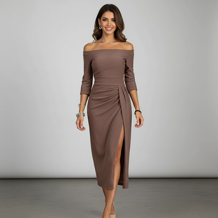 Glanzende off-shoulder damesjurk voor avond en feest