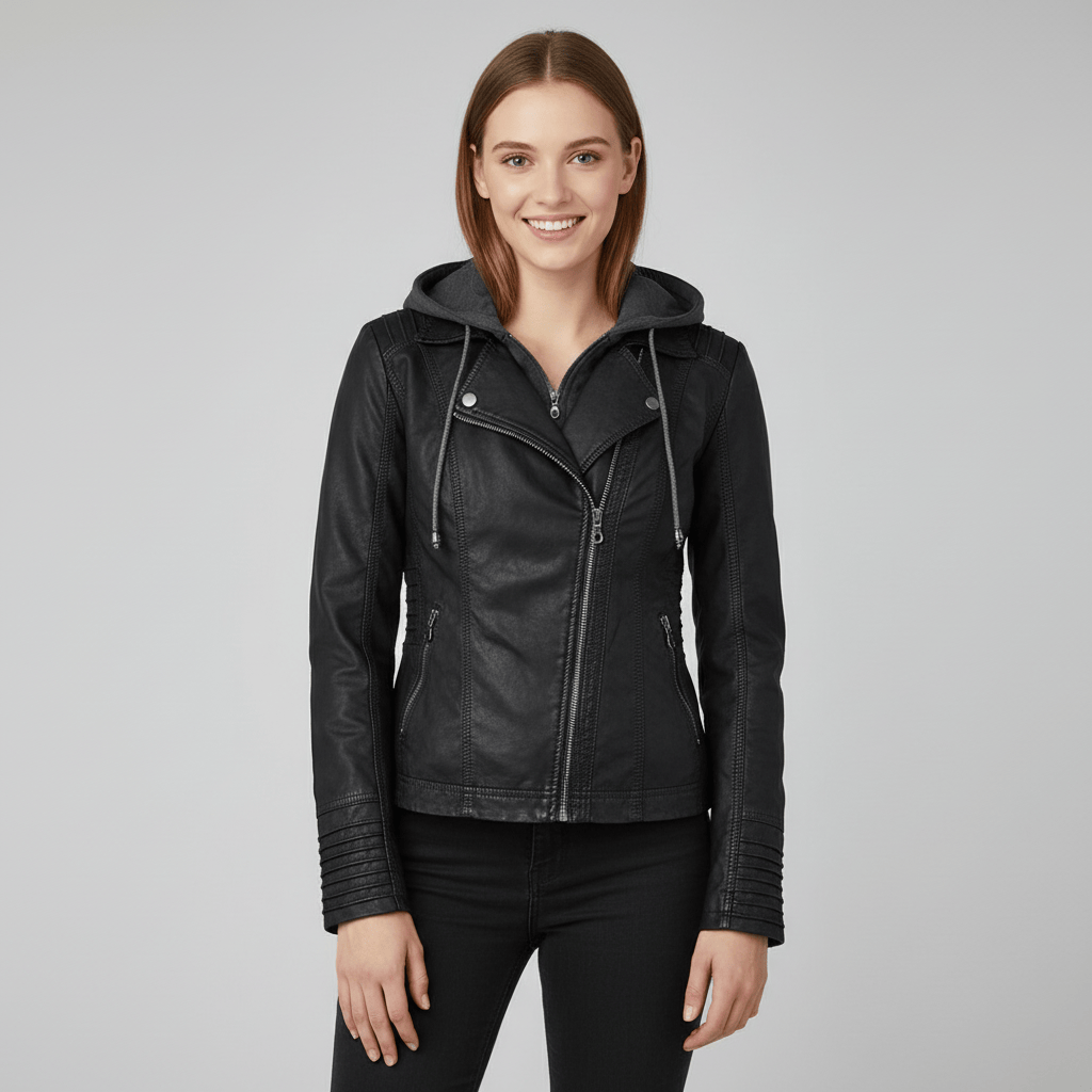 Leren damesjas met capuchon in stijlvolle en comfortabele uitvoering