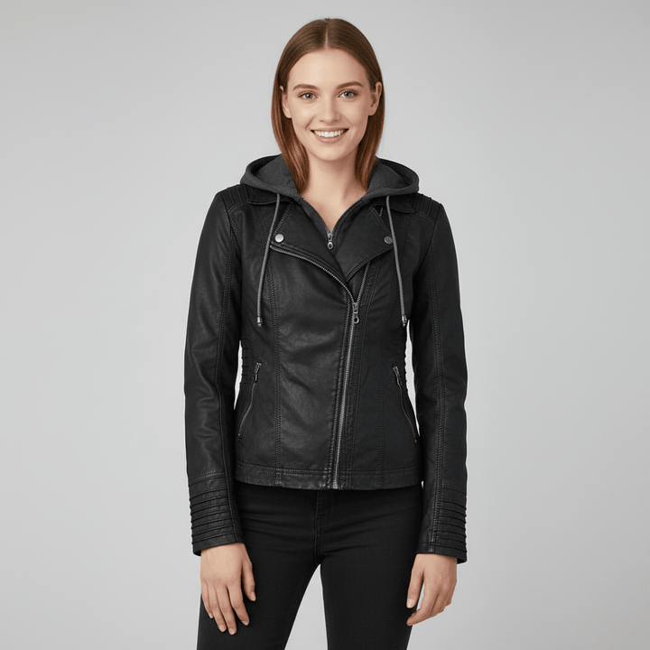 Leren damesjas met capuchon in stijlvolle en comfortabele uitvoering