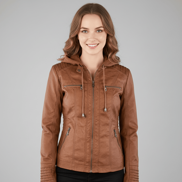 Leren damesjas met capuchon in stijlvolle en comfortabele uitvoering