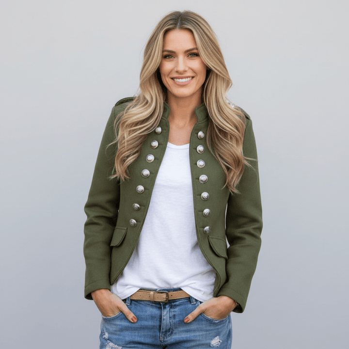 Damesblazer in militaire stijl met gouden knopen en getailleerde pasvorm