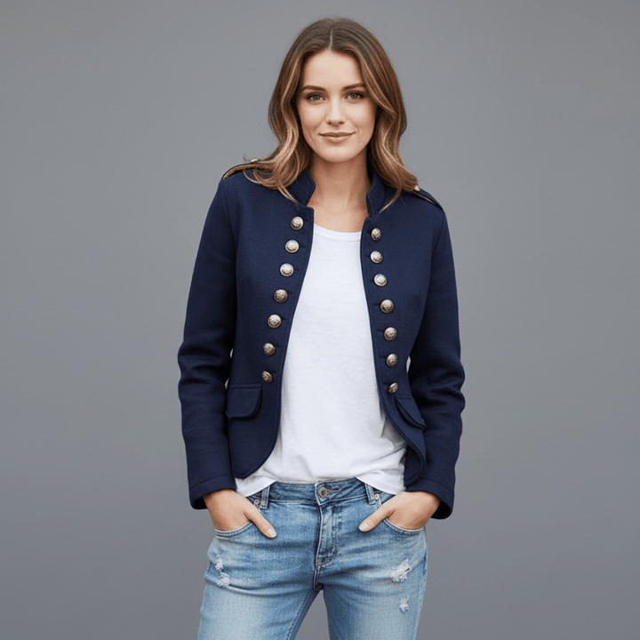 Damesblazer in militaire stijl met gouden knopen en getailleerde pasvorm