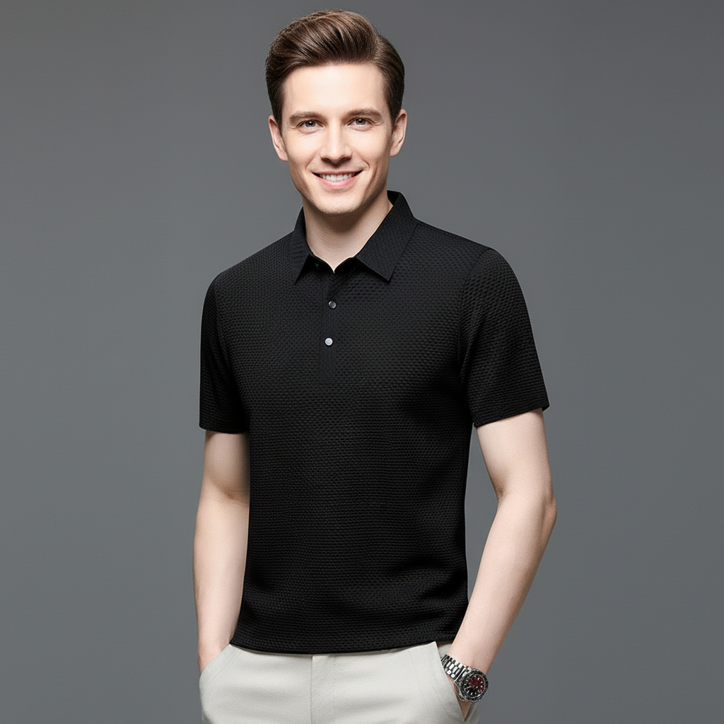 Klassiek geweven heren poloshirt met perfecte pasvorm
