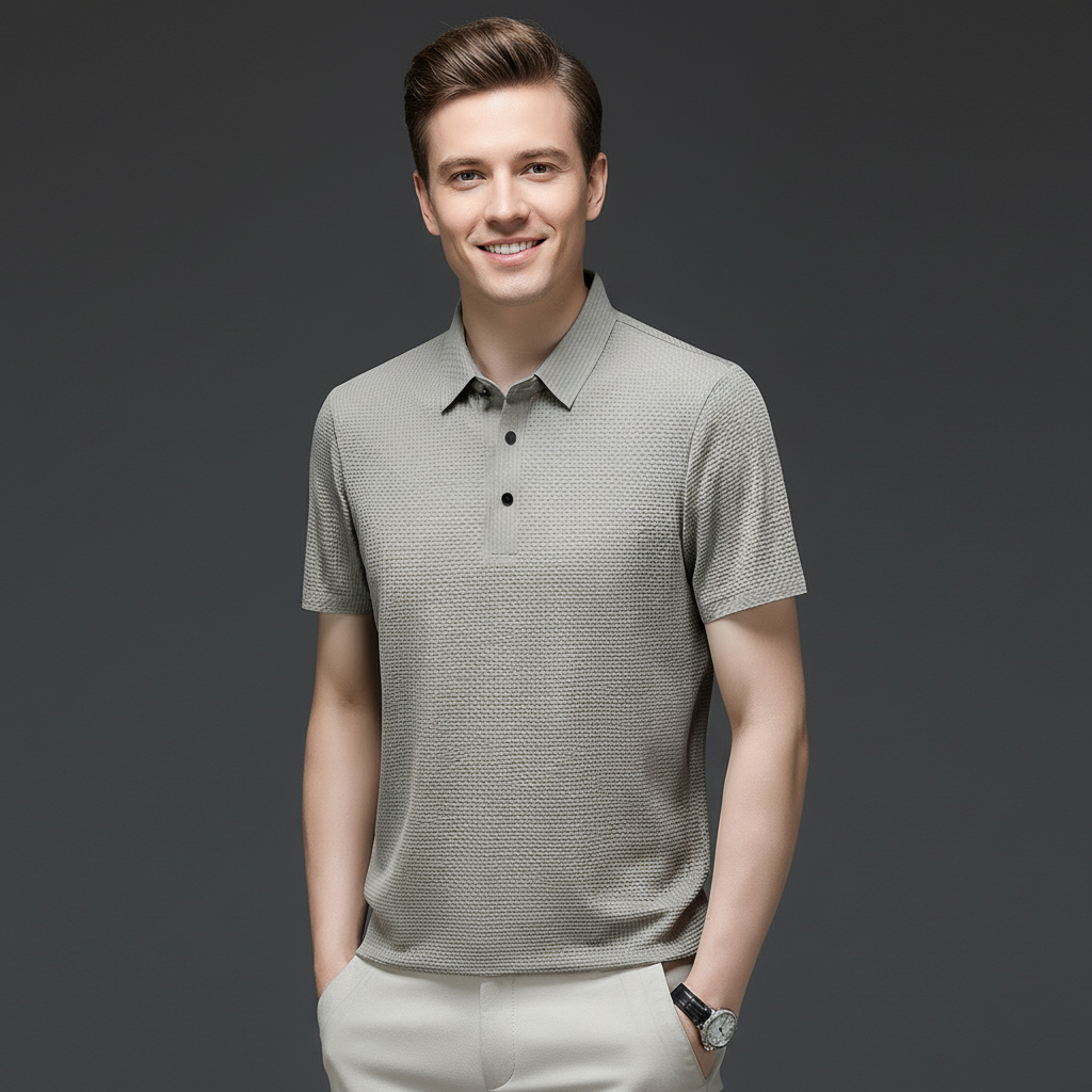 Klassiek geweven heren poloshirt met perfecte pasvorm