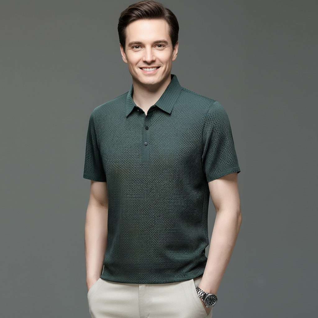 Klassiek geweven heren poloshirt met perfecte pasvorm