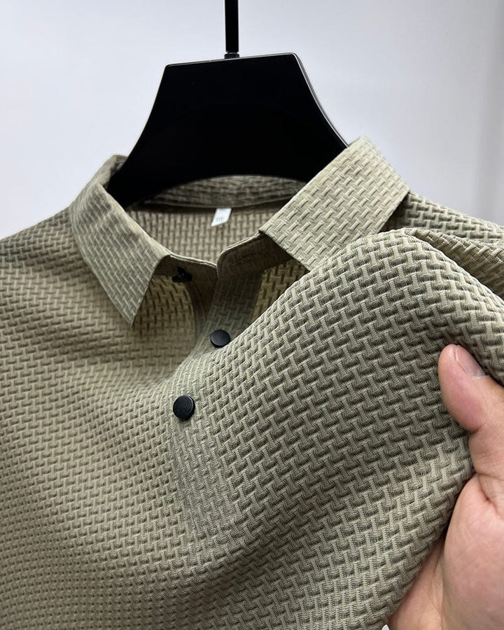 Klassiek geweven heren poloshirt met perfecte pasvorm