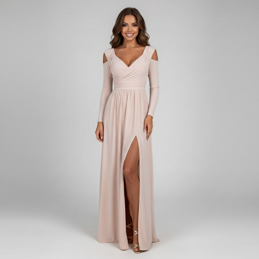 Elegante dames maxi-jurk met vloeiende stof en stijlvolle pasvorm