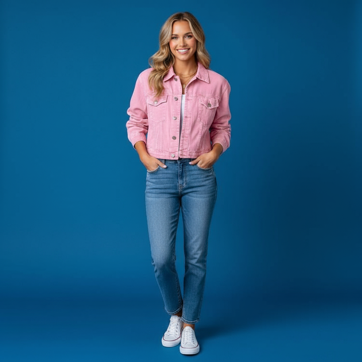 Zoé modieus spijkerjasje voor dames van Lenoriva – stijlvolle denimjas met elegante details