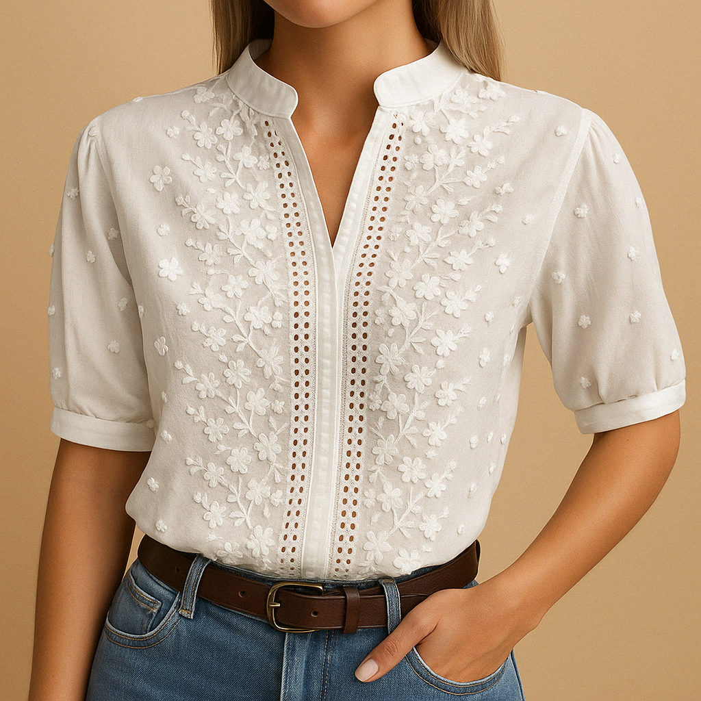 Ameline – Witte Blouse Met Klassieke Kraag