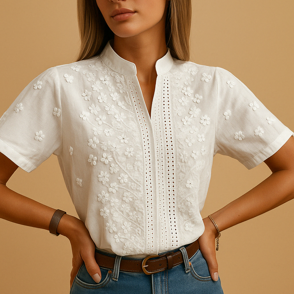 Ameline – Witte Blouse Met Klassieke Kraag