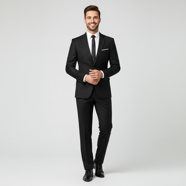 Heren tweedelig pak van luxe stof, slank model, stijlvol en elegant