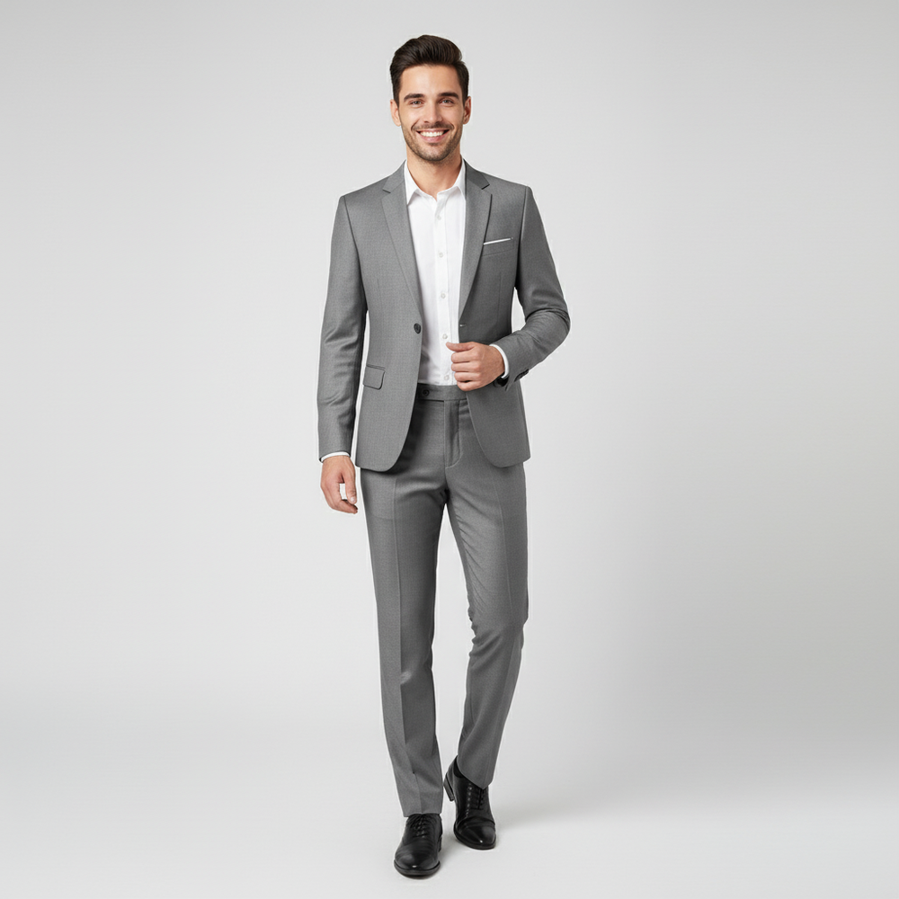 Heren tweedelig pak van luxe stof, slank model, stijlvol en elegant