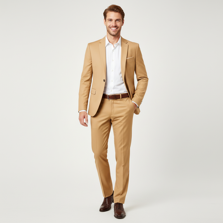 Heren tweedelig pak van luxe stof, slank model, stijlvol en elegant