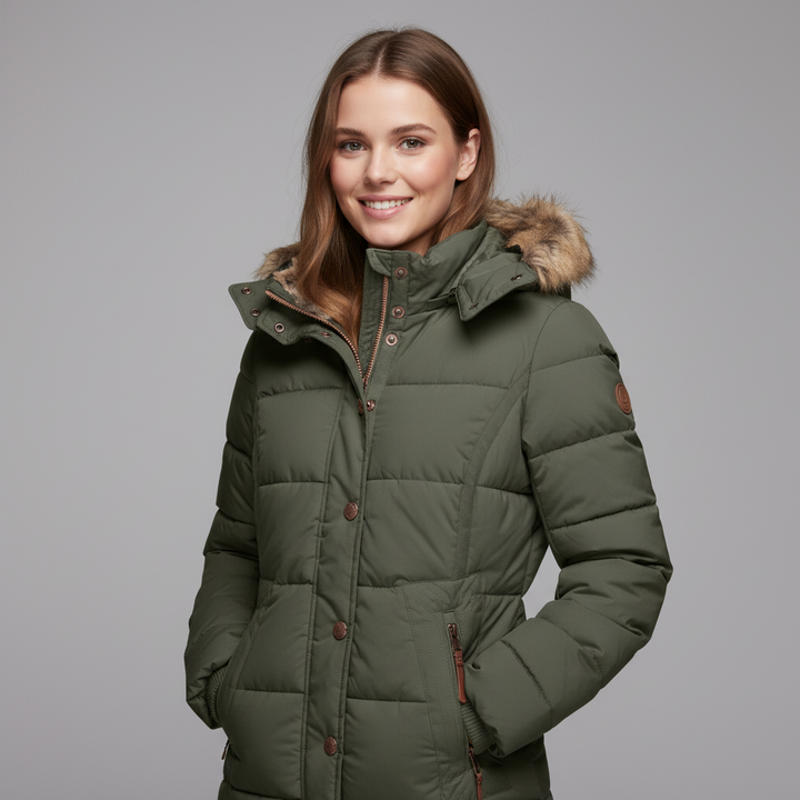 Elegante dames winterjas in luxe en warme stijl