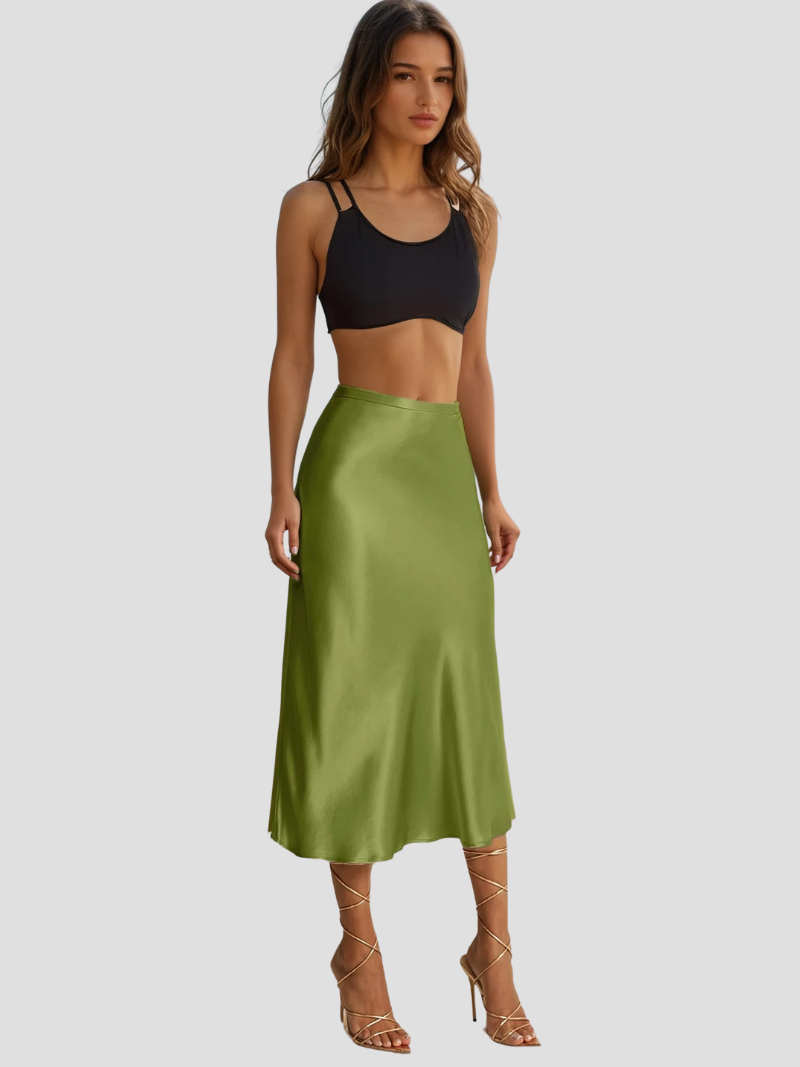 Celestine – Satijnen Midi Rok Met Hoge Taille
